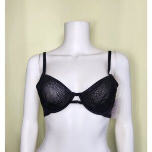 Auden Unlined Demi Coverage Underwire Bra Women 36A Black Mesh Adjustable Strap